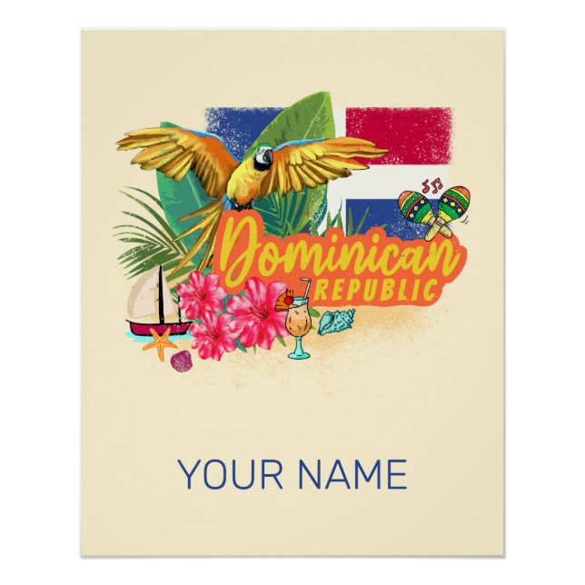Dominikanische Republik Retro Caribbean Parrot Poster (Vorderseite)