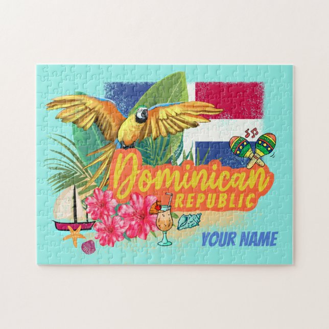 Dominikanische Republik Retro Caribbean Parrot Puzzle (Horizontal)