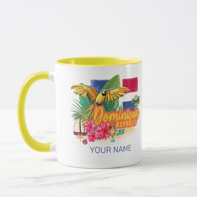 Dominikanische Republik Retro Caribbean Parrot Tasse (Links)