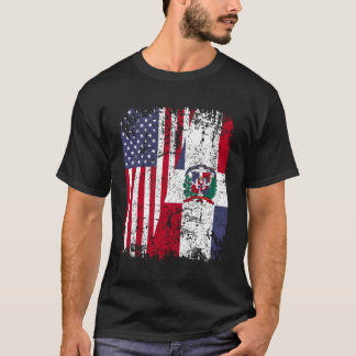 Dominikanische Roots Halbamerikanische Flagge Domi T-Shirt