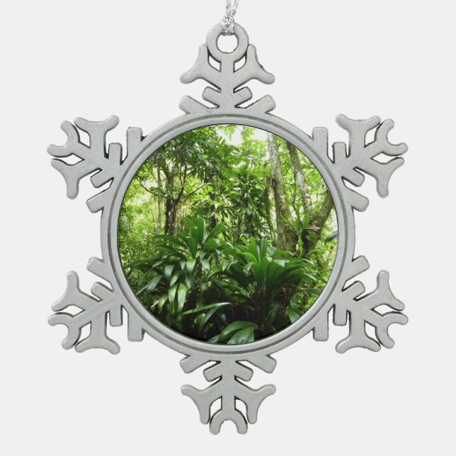 Dominikanischer Regenwald I Tropische Natur Schneeflocken Zinn-Ornament (Vorderseite)