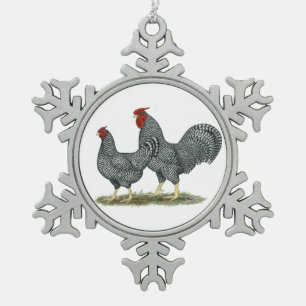 Dominique Chickens Schneeflocken Zinn-Ornament
