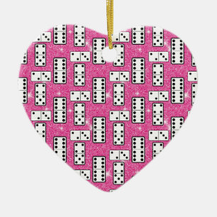 Domino Pieces Dominoi Board Game Pink Glitzer Keramik Ornament