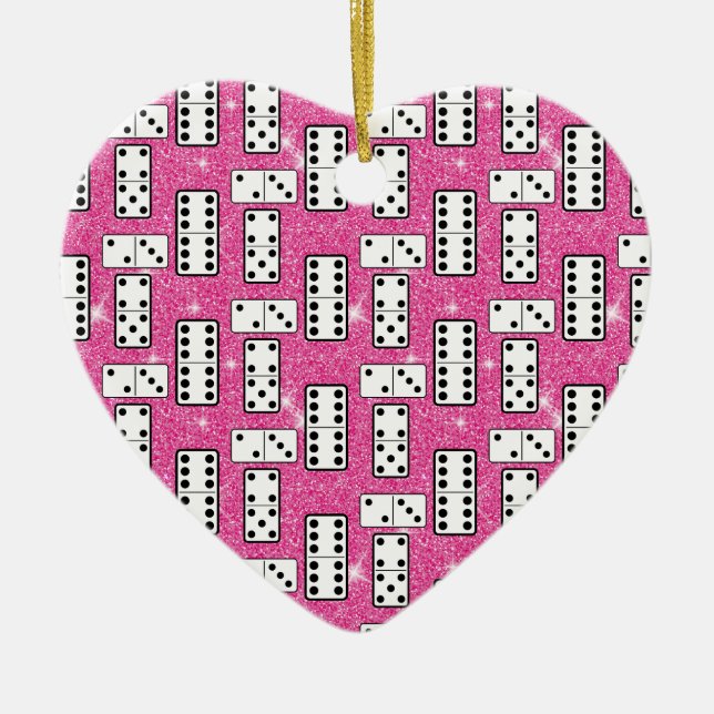 Domino Pieces Dominoi Board Game Pink Glitzer Keramik Ornament (Vorne)