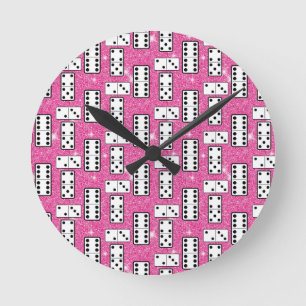Domino Pieces Dominoi Board Game Pink Glitzer Runde Wanduhr