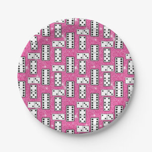 Domino Pieces Dominospiel Spiel Rosa Glitzer Pappteller