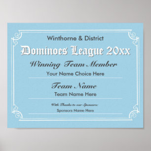 Dominoes Competition Certificate Poster