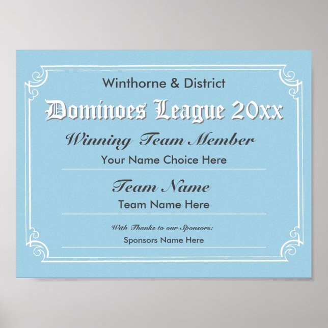 Dominoes Competition Certificate Poster (Vorne)