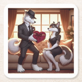 Don Lupo Canino "Valentines" Rechteckiger Pappuntersetzer