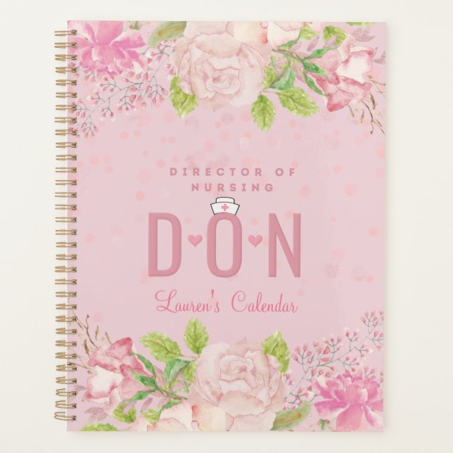 DON Nurse Pink Personalisiert Floral Journal Plann Planer (Vorderseite)