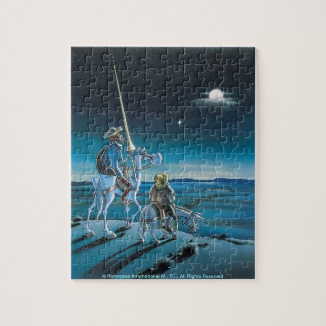 Don Quichote u. Sancho - zackiger Cartoon Puzzle (Vertikal)