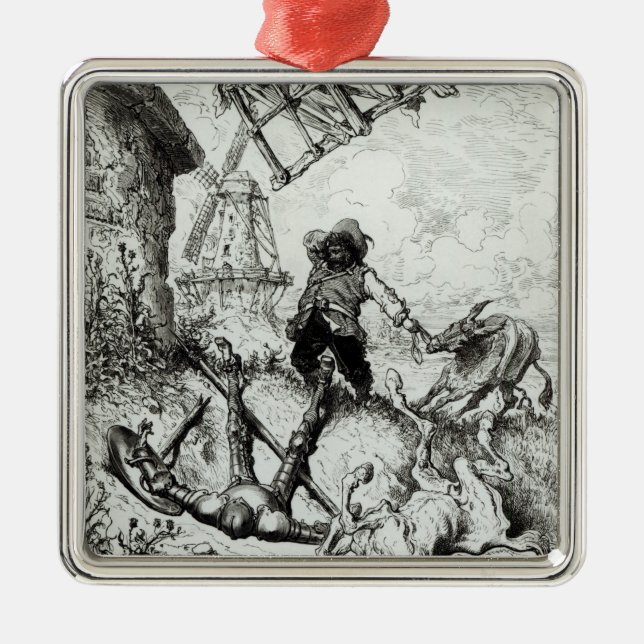 Don Quichote und die Windmühlen Silbernes Ornament (Vorne)