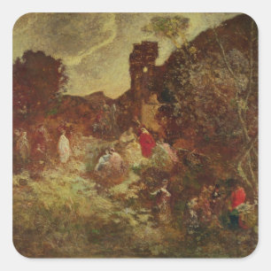 Don Quichote und Sancho Panza, c.1865 Quadratischer Aufkleber