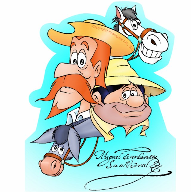 DON QUIJOTE, SANCHO, ROCINANTE y RUCIO by Cervante Fotoskulptur Magnet (Vorne)