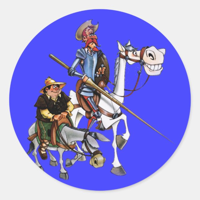 DON QUIJOTE, SANCHO, ROCINANTE y RUCIO - Cervantes Runder Aufkleber (Vorderseite)