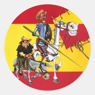 DON QUIJOTE&SANCHO - Windmill unter spanischer Fla Runder Aufkleber