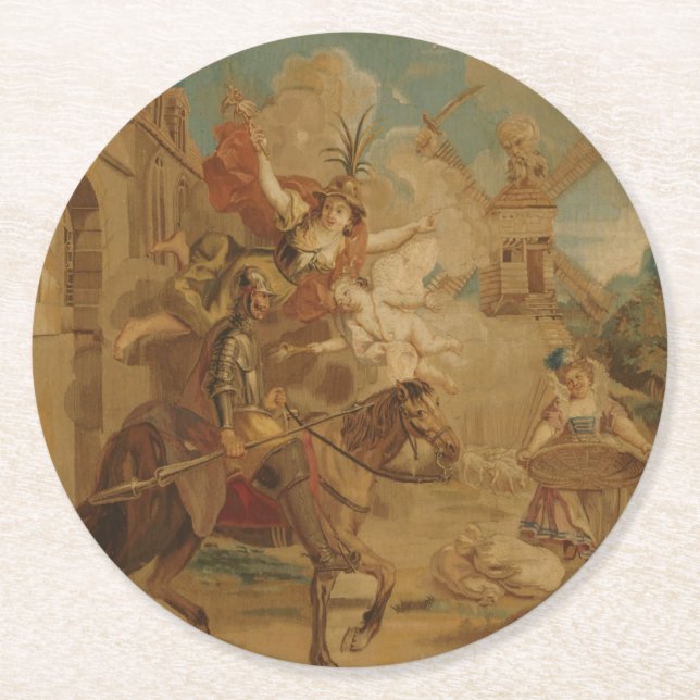 Don Quixote Guided by Folly, 18th century tapestry Runder Pappuntersetzer (Vorderseite)