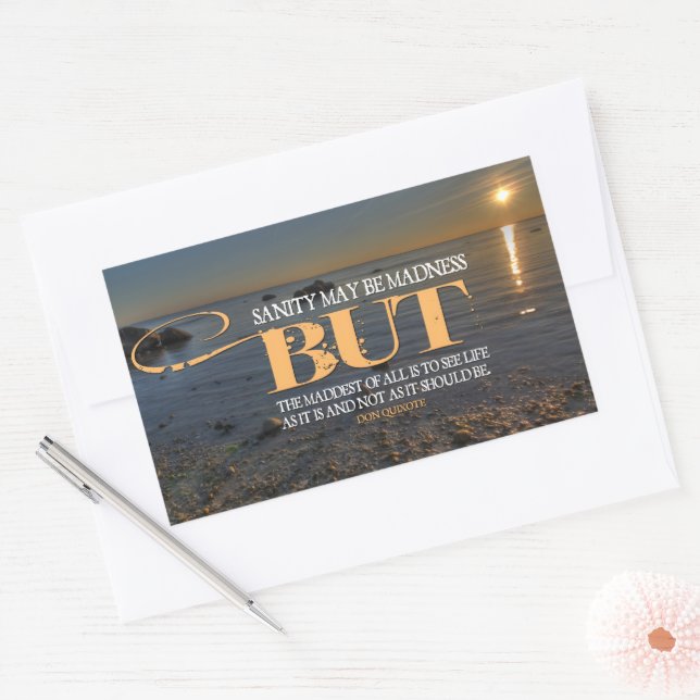 Don Quixote Inspiration Zitat "Wahnsinn" Rechteckiger Aufkleber (Umschlag)