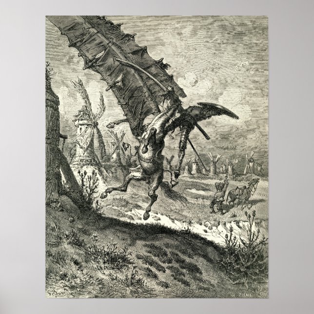 Don Quixote und die Windmühlen Poster (Vorne)