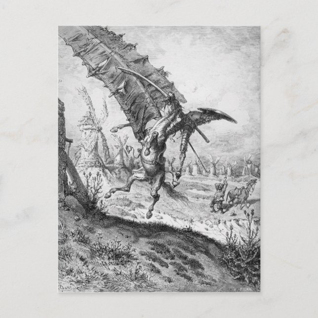 Don Quixote und die Windmühlen Postkarte (Vorderseite)