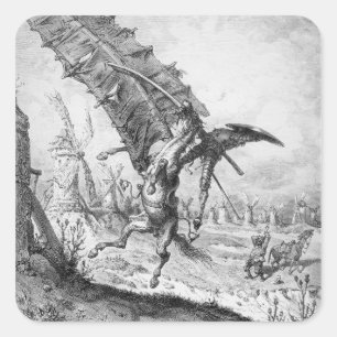 Don Quixote und die Windmühlen Quadratischer Aufkleber