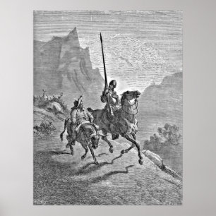 Don Quixote und Sancho Panza Illustration Poster