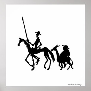 Don Quixote und Sancho Panza Kunst in Schwarzweiß Poster