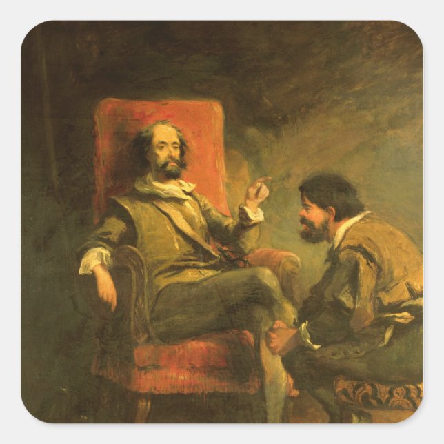 Don Quixote und Sancho Panza Quadratischer Aufkleber (Vorderseite)