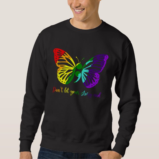 Don t Let Your Story End Semicolon Butterfly Menta Sweatshirt (Vorderseite)