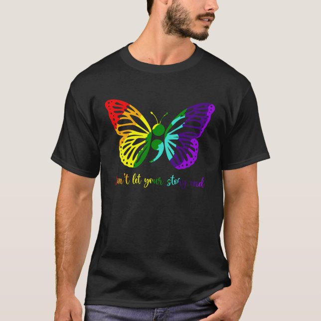 Don t Let Your Story End Semicolon Butterfly Menta T-Shirt (Vorderseite)