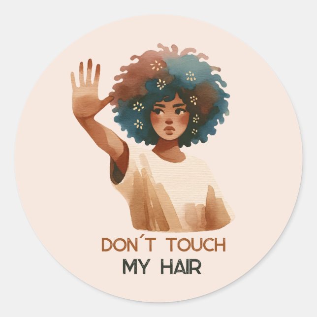 "Don´t touch my hair"- Frau mit Afro- Illustration Runder Aufkleber (Vorderseite)