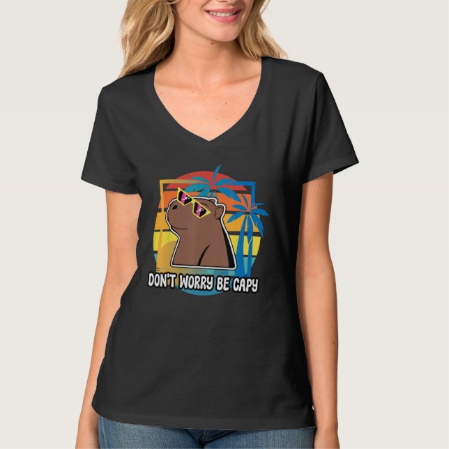 Don t Worry Be Capy Capybara Retro Rodent Animal T-Shirt (Vorderseite)