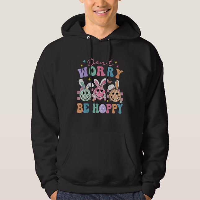 Don t Worry Be Hoppy Retro Smile Face Easter Bunny Hoodie (Vorderseite)
