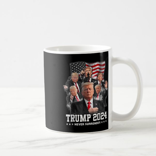 Donald J Trump 2024 nie übergeben Kaffeetasse (Rechts)