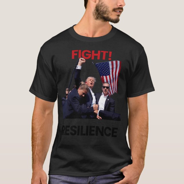 Donald Trump 2024: Fist Raise Fight Resilience Bla T-Shirt (Vorderseite)