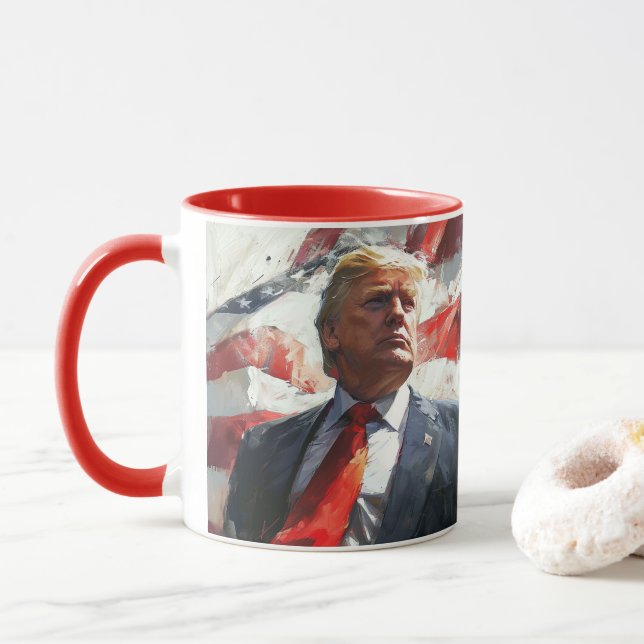 Donald Trump 2024 Heroic Oil Painting Style AI Tasse (Mit Donut)