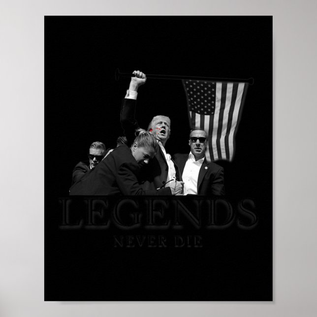 Donald Trump 2024 Legends Die nie Patriotic aus de Poster (Vorne)