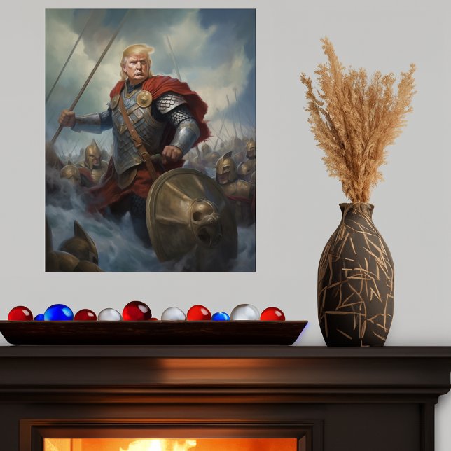 Donald Trump 2024 Viking Warrior Hero Funny AI Poster (viking warrior donald trump 2024 poster funny ai art)
