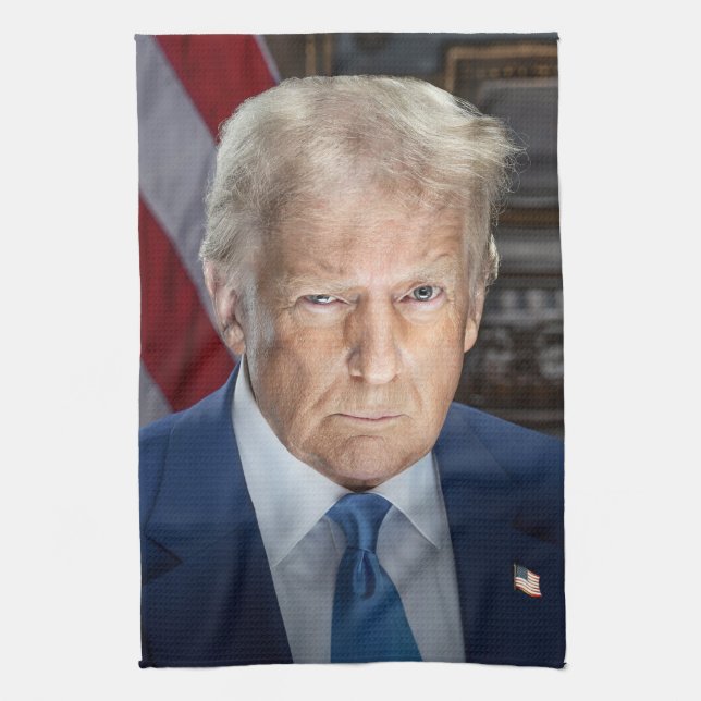 Donald Trump 2025 US-Präsident Portrait Geschirrtuch (Vertikal)