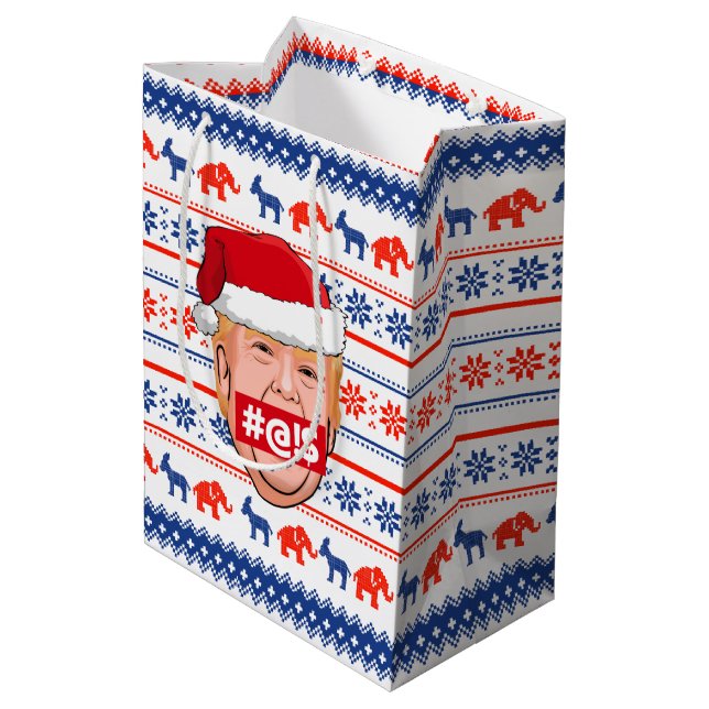 DONALD TRUMP Angry Christmas Mittlere Geschenktüte (Rückseite Schrägansicht)