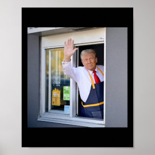 Donald Trump baut den Fry Station und hält einen D Poster