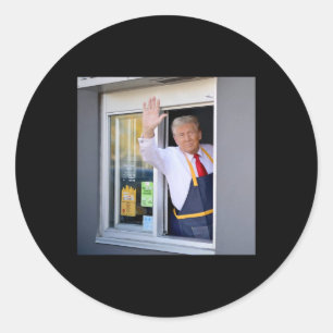 Donald Trump baut den Fry Station und hält einen D Runder Aufkleber