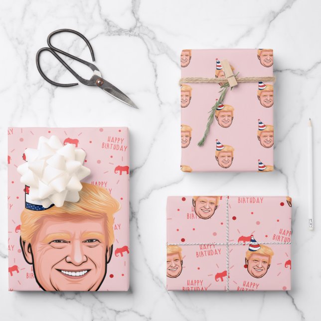 DONALD TRUMP BIRTHDAY GESCHENKPAPIER SET (Vorderseite)