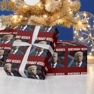 DONALD TRUMP BIRTHDAY KISS WRAPPING PAPIER GESCHENKPAPIER