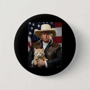 Donald Trump Cat Shirt Cowboy American Flag Flag Button