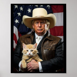 Donald Trump Cat Shirt Cowboy American Flag Flag Poster