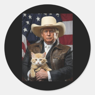 Donald Trump Cat Shirt Cowboy American Flag Flag Runder Aufkleber