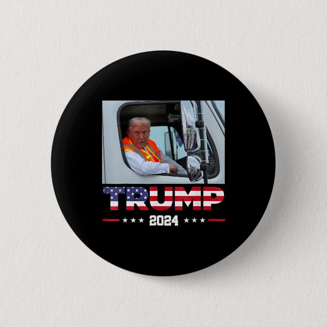 Donald Trump fährt in Garbage Truck 1 Button (Vorderseite)