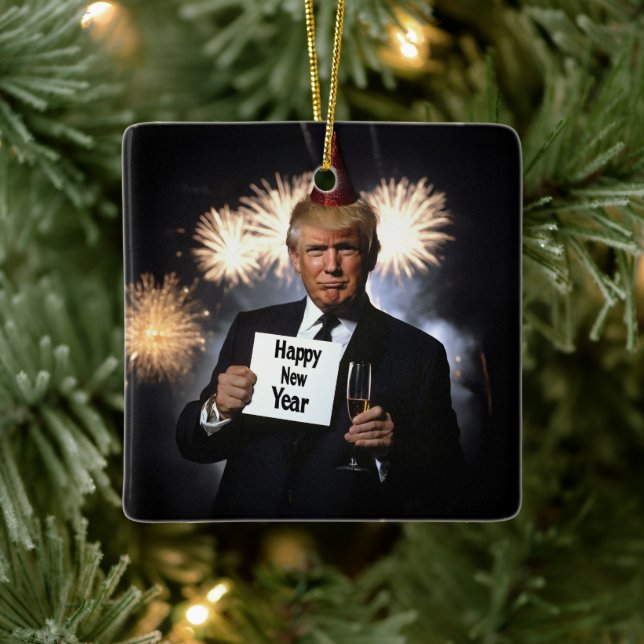 Donald Trump feiert Neujahr im Stil Keramikornament (Baum)
