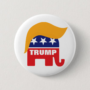 Donald Trump Hair GOP Elephant-Logo Button